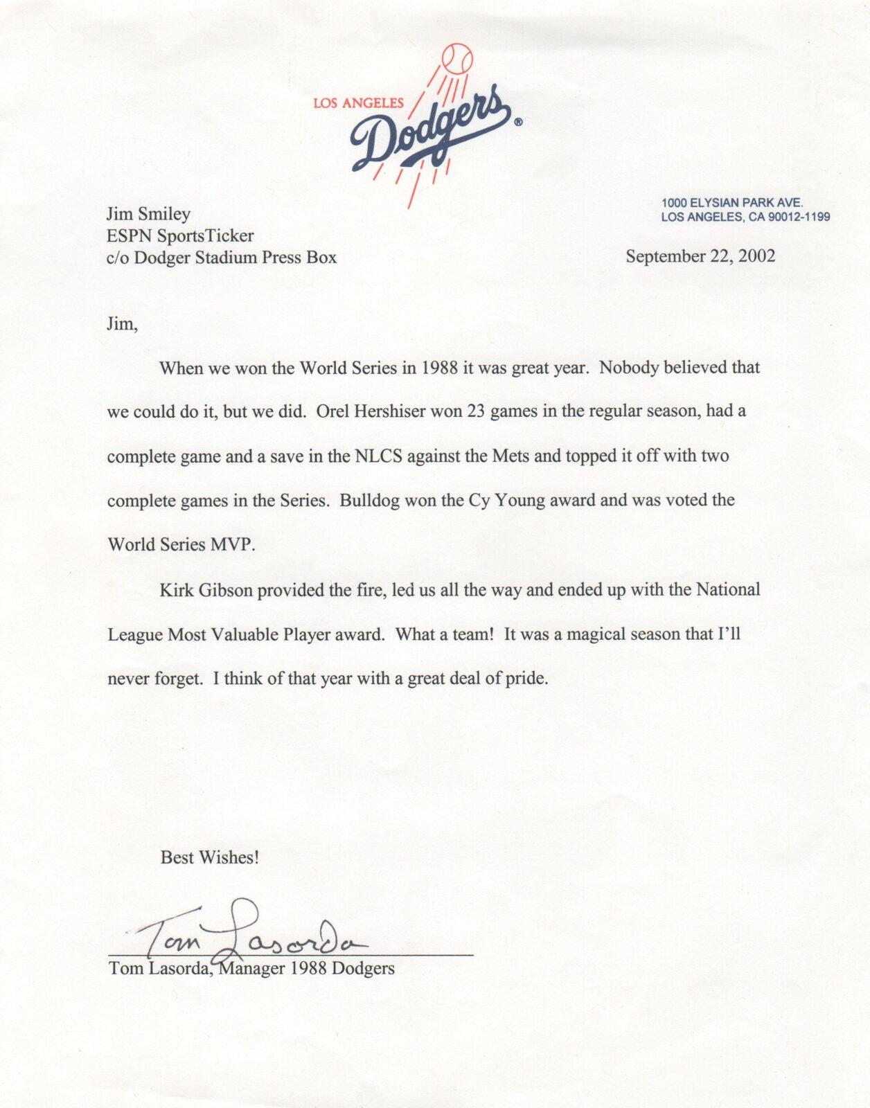 1988 Dodgers remember Tommy Lasorda