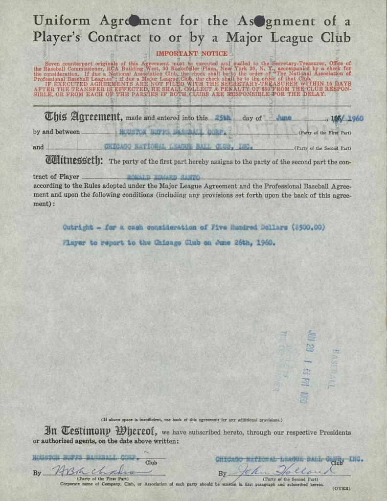 Ron Santo was the first to invoke the Curt Flood clause