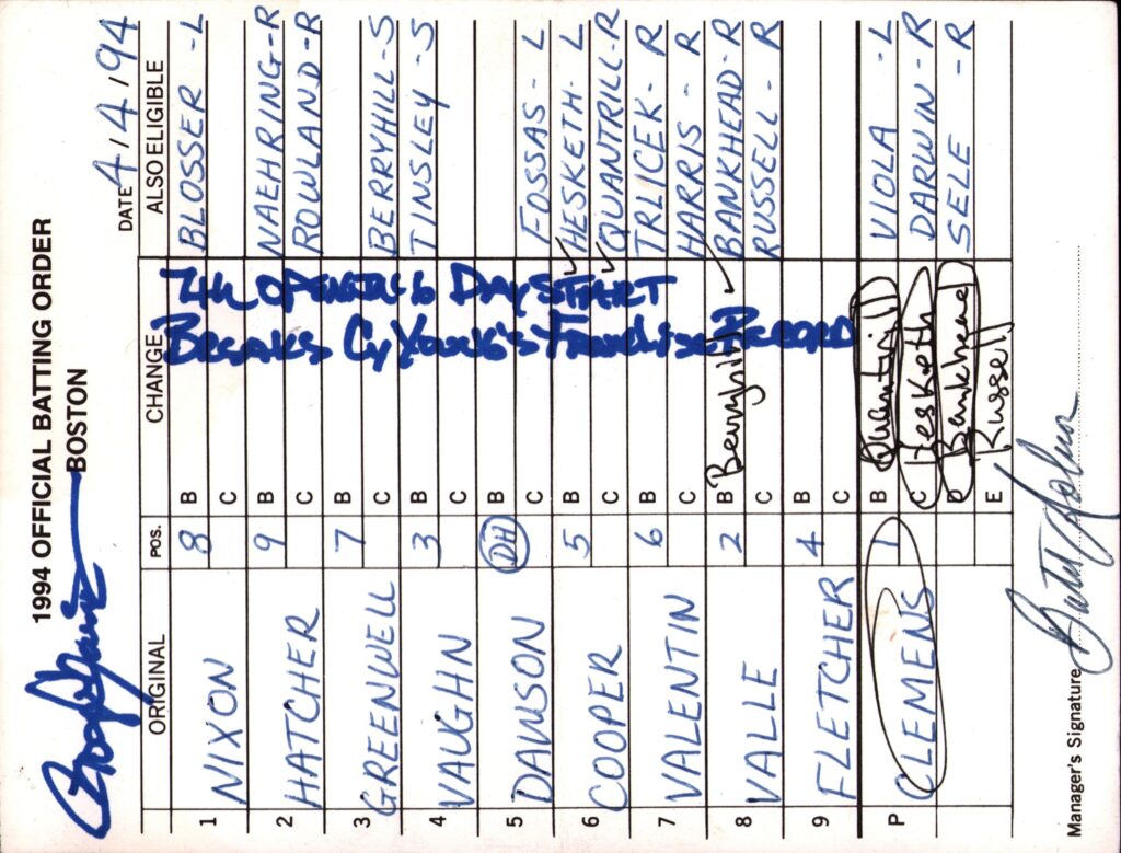 For 90 years Cy Young held the Boston franchise record for Opening Day starts