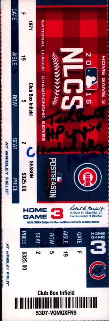 The Cubs won their first pennant since WWII with Ted Barrett and his crew officiating