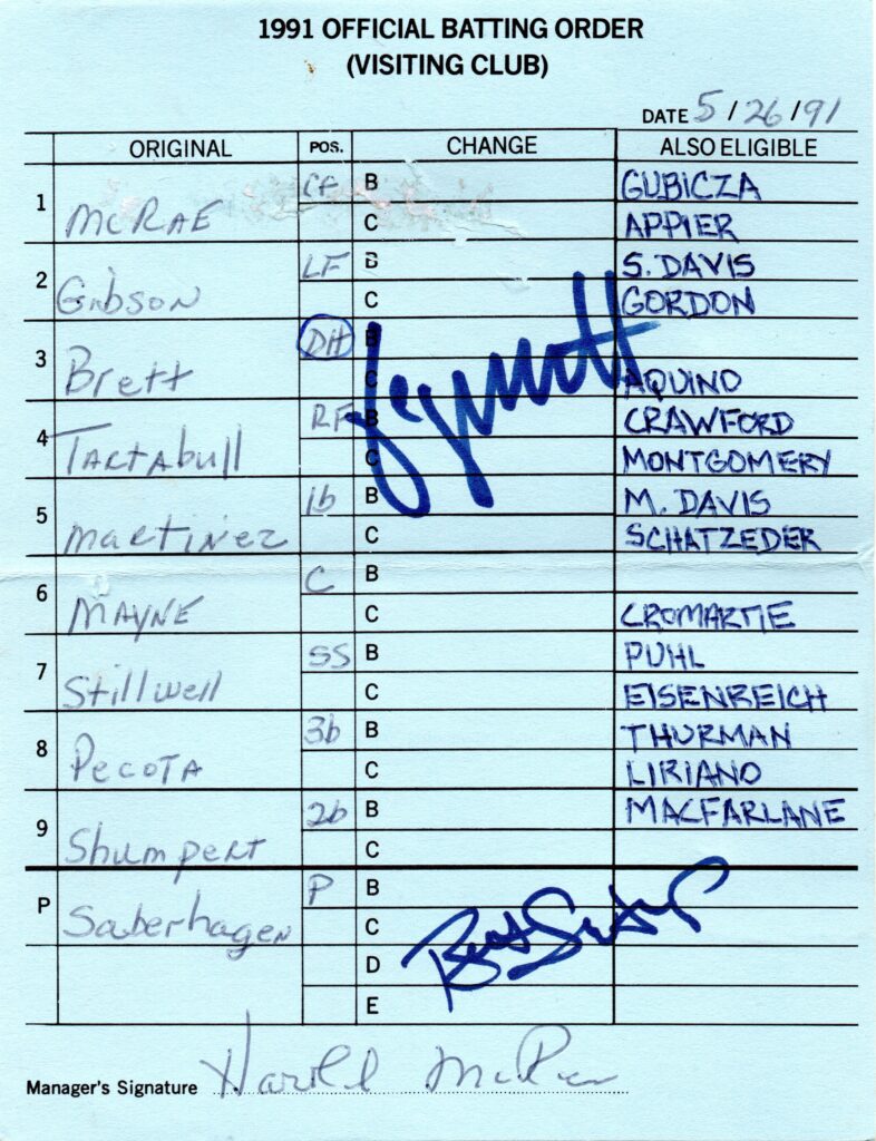 On 5/26/1991, Brett passed Joe DiMaggio and tied Sam Crawford on the all-time runs scored list