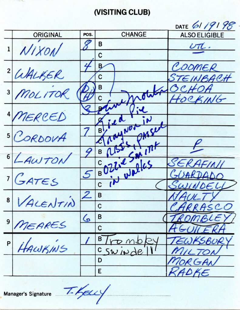 On 6/19/1998 Paul Molitor caught a pair of Hall of Famers on the all-time leaderboards