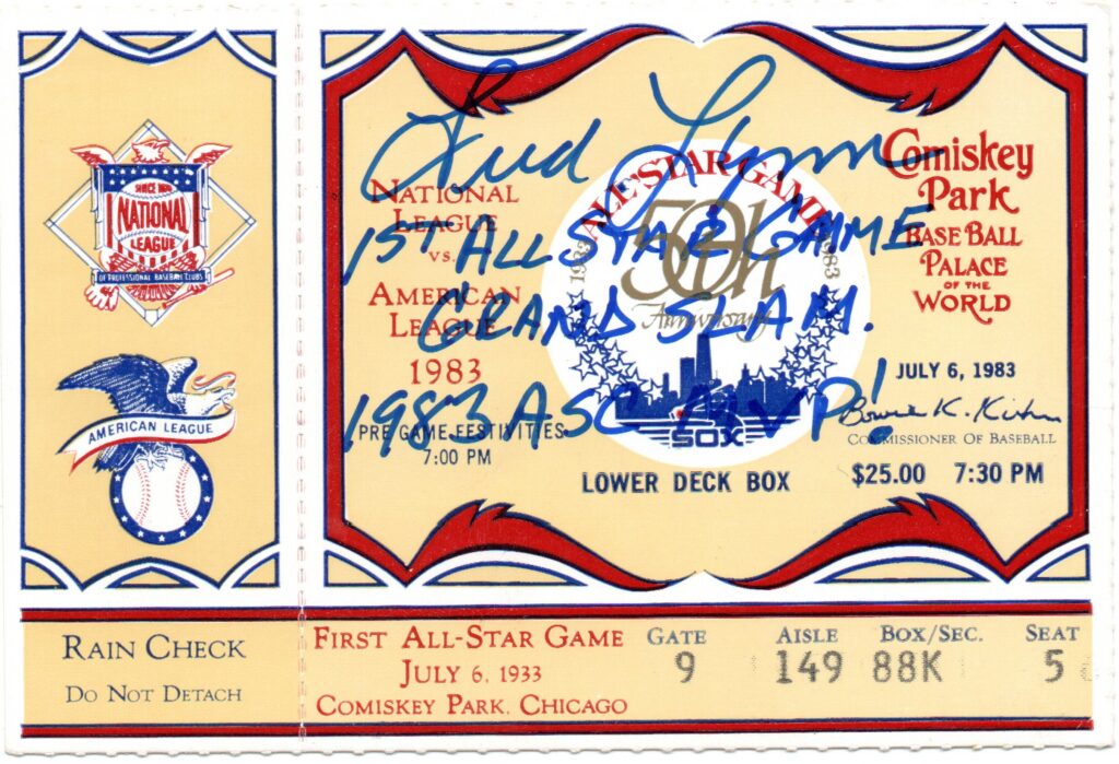 In 1983 at the site of the first Midsummer Classic 50 years earlier, Lynn hit the first All Star grand slam