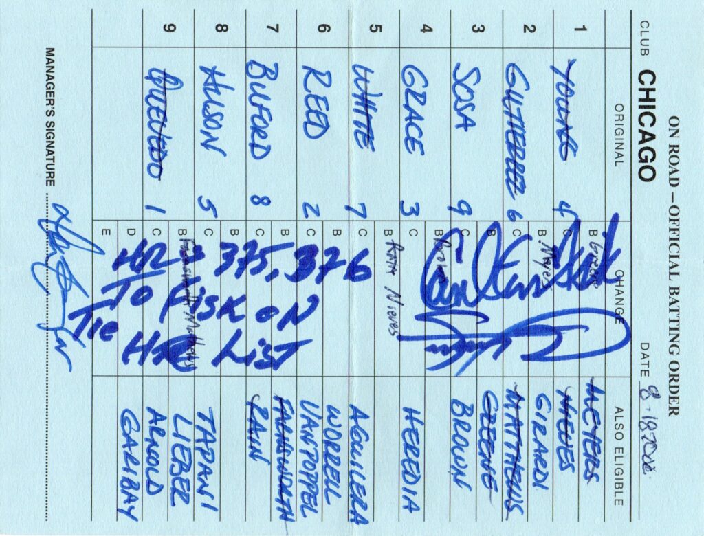 Sosa slugged two homers on 8/18/2000 to tie Carlton Fisk on the all-time HR list